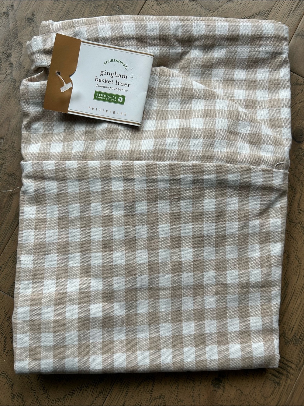 Pottery Barn Cream & Tan Gingham Basket Liner NWT Farmhouse Cottagecore